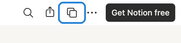 The top right corner of a public Notion page, with the Duplicate icon ringed between the share icon and the three dots